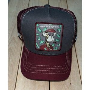 Capslab Bored Monkey Business Maroon / Grey Hat Trucker Mesh Cap Patch NEW